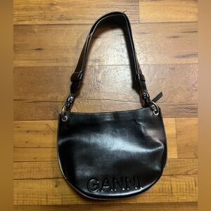 GANNI bag color black with silver Banner Medium Recycled faux leather Hobo